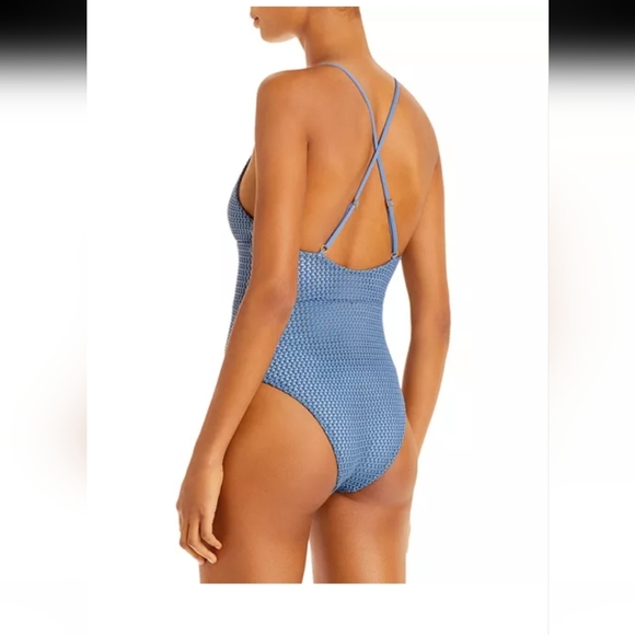 Onia Zinc Blue Textured Crochet One Piece Swimsuit NWT Quiet Luxury Minimalist - Picture 2 of 13
